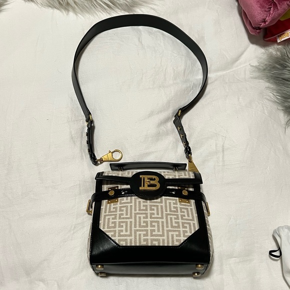 Balmain B Buzz 23 Monogram Jacquard Linen Satchel Purse NWT - Picture 2 of 5